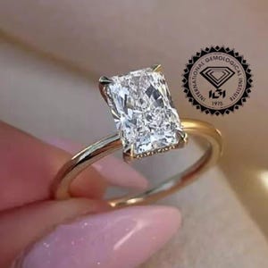 3 CT Radiant Cut Lab Grown Diamond Hidden Halo Solitaire Engagement Ring Wedding Ring IGI Certified Diamond Ring Anniversary Ring For Women