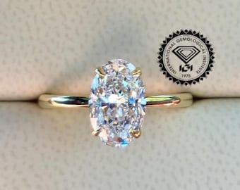 2CT Oval Lab Grown Diamond Hidden Halo Engagement Ring - 14K Gold