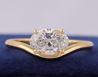 1 to 3CT Oval Lab Grown Diamond Engagement Ring, 14K Gold East-West Ring