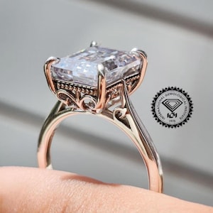 Vintage Style Engagement Ring, Emerald Cut Lab Grown Diamond Wedding Ring Art Deco Proposal Ring Antique Wedding Promise Ring Gift For Women