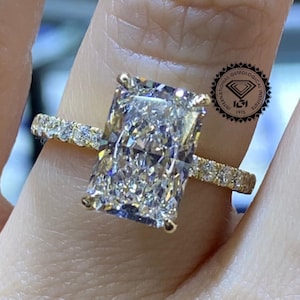 3 CT Radiant Cut Lab Grown Engagement Ring IGI Certified Diamond Ring Hidden Halo Pave Diamond Ring Promise Anniversary Gift Ring For Women