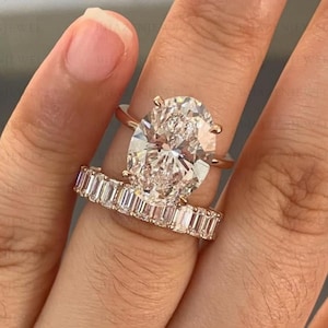 3 CT Oval Cut Moissanite Wedding Ring Set, Moissanite Engagement Ring Set, Bridal Set, 18k Gold Ring For Women Set Gift for her Promise ring