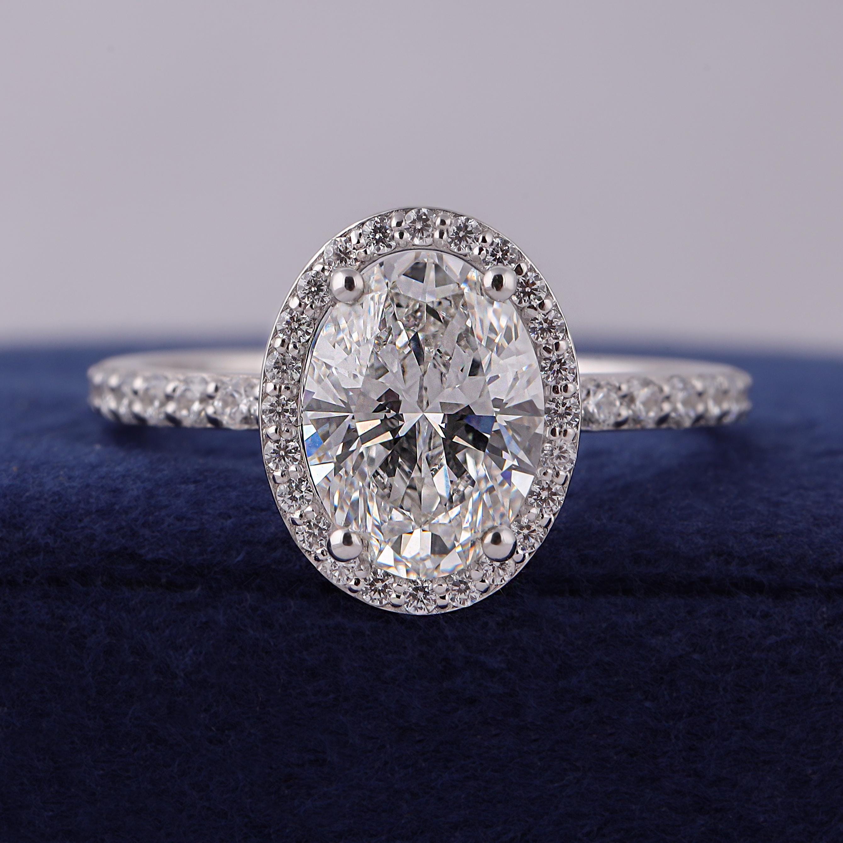 2.00ct E-VVS2 オーバルカットラボグロウンダイヤモンドハロー婚約指輪 