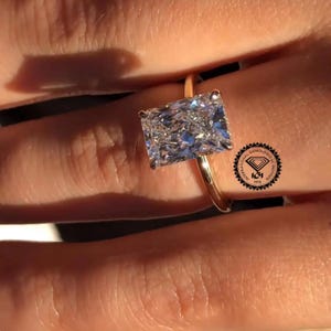 Vintage V Shape Hidden Halo Radiant Cut Lab Grown Diamond Engagement Ring 18k Solid Yellow Gold IGI Certified Lab Diamond Ring for Her