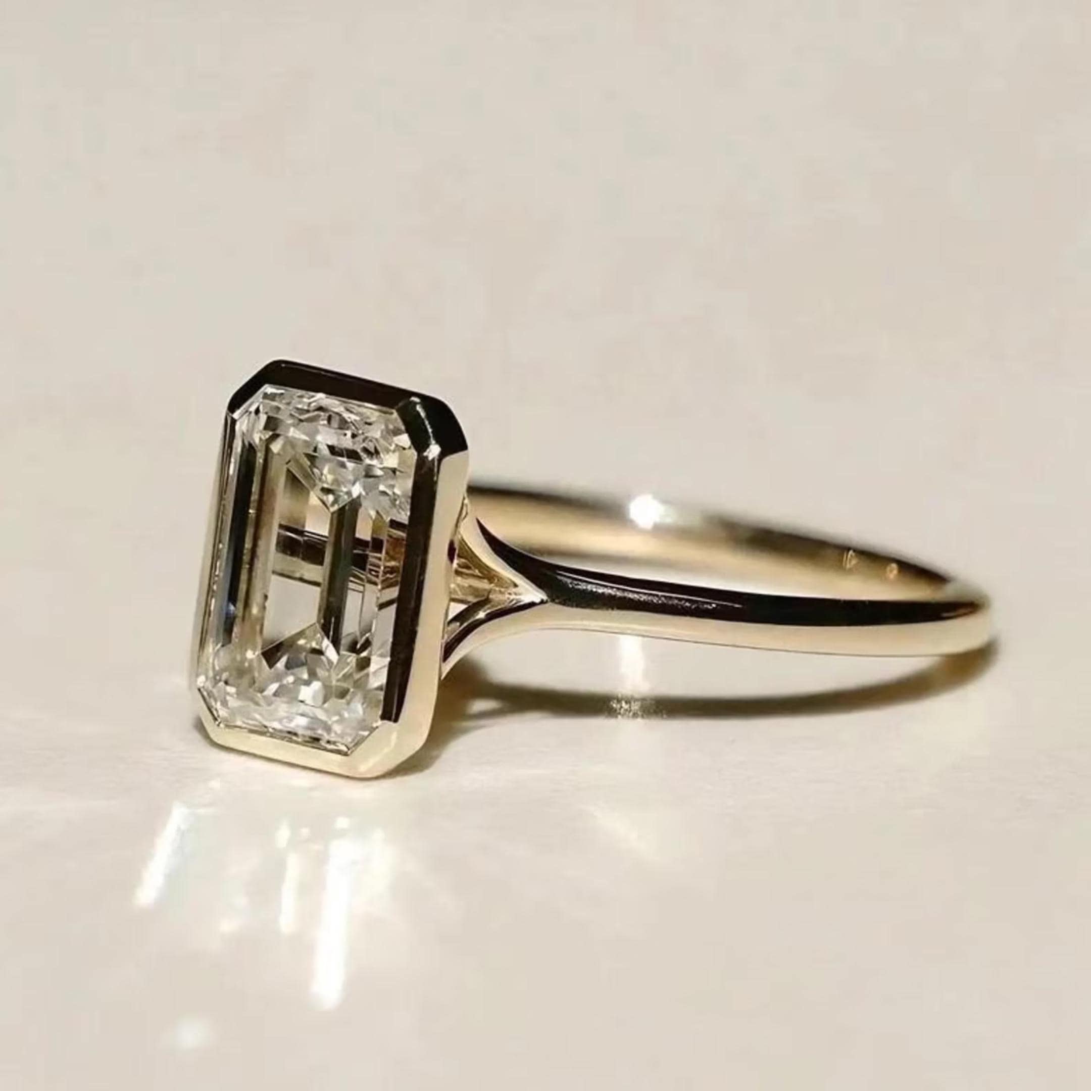 Emerald Cut Lab Grown Diamond Ring EF Color VS1 Clarity IGI Certified Engagement Ring Bezel Set Wedding Anniversary Gift Ring For Women