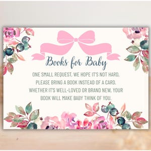 Gepersonaliseerde bloemen minimalistische sjabloon Boeken voor babykaart Boekverzoek invoegen Minimalistische babyshower bewerkbare sjabloon Neutrale babyshower