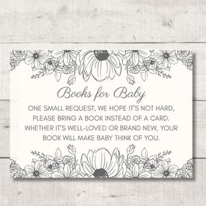 Gepersonaliseerde bloemen minimalistische sjabloon Boeken voor babykaart Boekverzoek invoegen Minimalistische babyshower bewerkbare sjabloon Neutrale babyshower