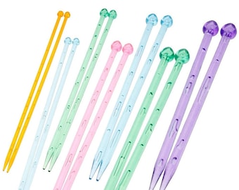 Single Pointed Knitting Needle Set - Includes 7 pairs of LONG (14") needles, Sizes 2-10mm, Acrylic Knitting Needles