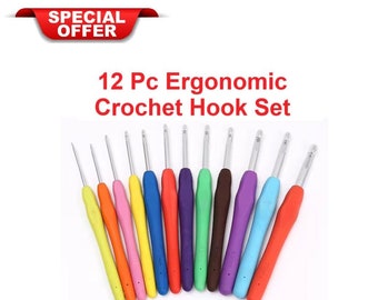 Best Seller Ergonomic Soft Grip Handle Crochet Hooks, Set Includes 12 Sizes, Crochet Hooks, Gift for Crocheter, Christmas gift for Crocheter