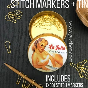 30 Stitch Markers in Tin, Knitting Stitch Markers, Progress Markers, Locking Stitch Marker, Safety Pin Marker GuChet Knitting