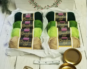 Yarn, FREE SHIPPING, Christmas Yarn Set - Green Gold, GUCHET, Crochet Yarn, Silk Yarn, Knitting Yarn, Cotton Yarn, Christmas gift, GuChet