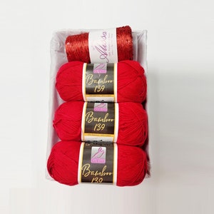Yarn Gift Set - Bamboo/Cotton/Sequins Yarn - Gift for Yarn Lover, Gift for Crocheter, Cotton yarn, Gift for Knitter, GuChet - BRIGHT RED