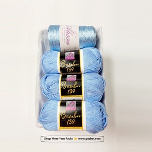 Yarn Gift Set - Bamboo/Cotton/Sequins Yarn - Gift for Yarn Lover, Gift for Crocheter, Cotton yarn, Gift for Knitter, GuChet - LIGHT BLUE