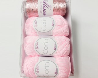 Yarn Gift Set - Silk/Cashmere & Sequins Yarn - Gift for Yarn Lover, Silk Yarn, Gift for Knitter, Yarn for Wedding Dress, LIGHT PINK