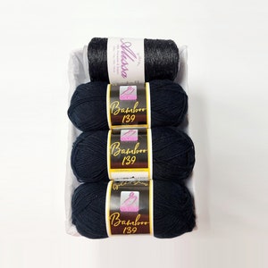 Yarn Gift Set - Bamboo/Cotton/Sequins Yarn - Gift for Yarn Lover, Gift for Crocheter, Cotton yarn, Gift for Knitter GuChet - BLACK AND BLACK