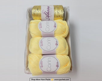 Yarn Gift Set - Silk/Cashmere & Sequins Yarn - Gift for Yarn Lover, Silk Yarn, Gift for Knitter, Yarn for Wedding Dress, LIGHT YELLOW