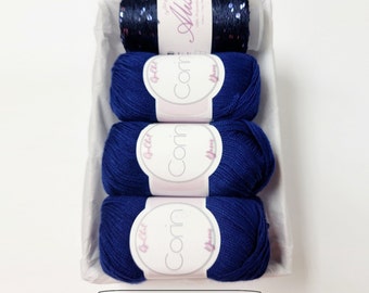 Yarn Gift Set - Silk/Cashmere & Sequins Yarn - Gift for Yarn Lover, Silk Yarn, Gift for Knitter, Yarn for Wedding Dress, NAVY BLUE