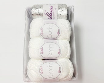 Yarn Gift Set - Silk/Cashmere & Sequins Yarn - Gift for Yarn Lover, Silk Yarn, Gift for Knitter, Yarn for Wedding Dress, WHITE AND SILVER