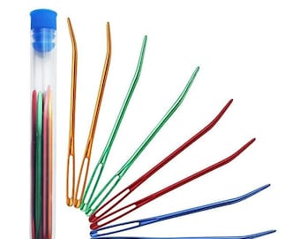 Bent Tip Yarn Needles - (Pack of 8) - Aluminum - In Storage Tube - Large Eye Needles