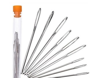 Yarn Needles - (Pack of 9) - In Plastic Bottle - Large Eye Needles - SILVER STEEL