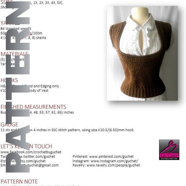 Crochet Vest Pattern, Crochet Shirt Pattern, Crochet Top Pattern, Guchet, Plus Size Crochet Pattern, Winter Crochet, PDF Crochet Pattern