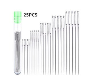 Sewing Needles - (Pack of 25) - In Plastic Bottle - Includes 5 Difference Sizes - SILVER STEEL