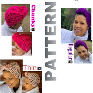 Modello all&#39;uncinetto, modello bandana all&#39;uncinetto, include 3 versioni, modello all&#39;uncinetto PDF, modello cappello all&#39;uncinetto, modello capelli all&#39;uncinetto GuChet