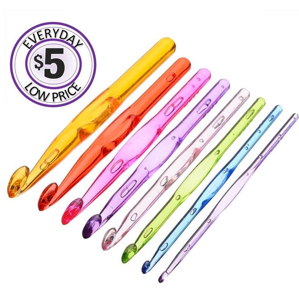 Crochet Hook Set – Clear & Plastic - Includes 9 Hook Sizes: 12mm, 10mm, 9mm, 8mm, 7mm, 6mm, 5mm, 4mm, 3mm Crochet Hooks for kids