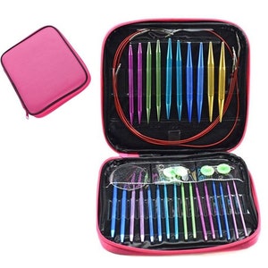 Interchangeable Knitting Needle Set - Metal, Includes 13 Sizes + Notions + Zip Case, Circular Knitting Gift for Knitter