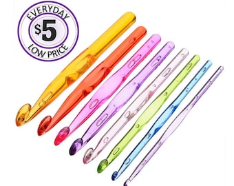 Crochet Hook Set – Clear & Plastic - Includes 9 Hook Sizes: 12mm, 10mm, 9mm, 8mm, 7mm, 6mm, 5mm, 4mm, 3mm Crochet Hooks for kids