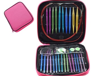 Interchangeable Knitting Needle Set - Metal, Includes 13 Circular Knitting Needles + Notions + Zip Case, Circular Knitting Gift for Knitter