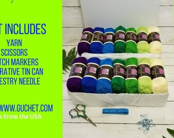 Yarn, Free Shipping, Tropical, Yarn Gift Set, Cotton Yarn, Crochet Yarn, Knitting Yarn, Silk Yarn, GuChet, Gift for Her, Gift for yarn lover