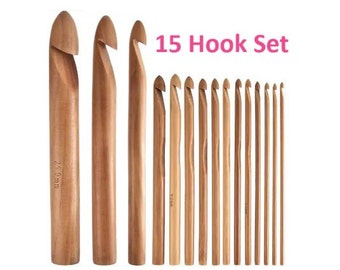 Crochet Hooks - Bamboo - Inline Style - Includes 15 Sizes + (3 Jumbo sizes: 15mm, 20mm and 25mm) Crochet Hooks for Bulky Yarn