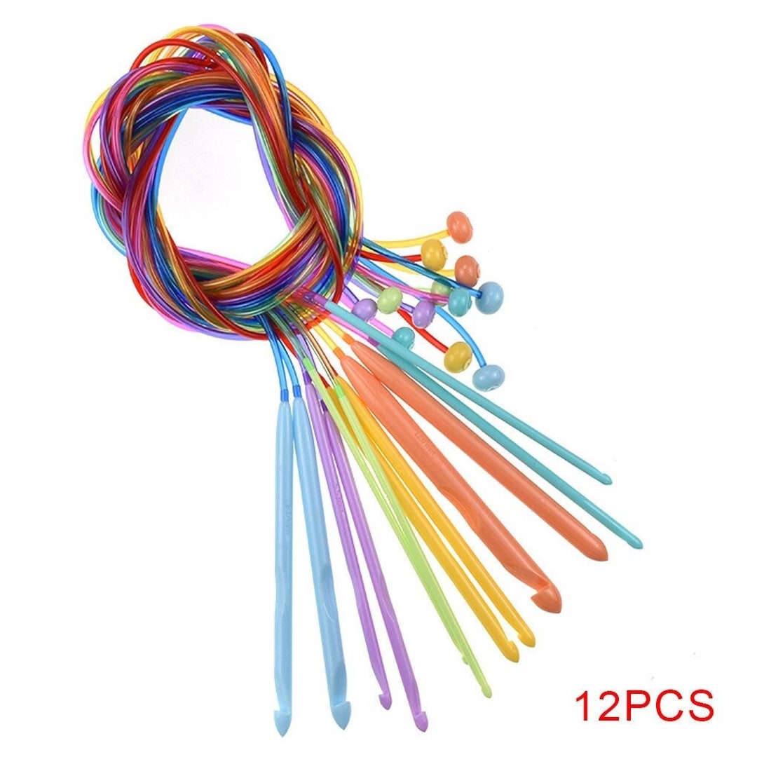 12Pcs DIY Craft Crochet Hooks Knitting Kit Colourful Plastic Crochet  Needles Set