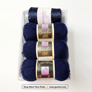 Yarn Gift Set - Bamboo/Cotton/Sequins Yarn - Gift for Yarn Lover, Gift for Crocheter, Cotton yarn, Gift for Knitter, GuChet - NAVY BLUE