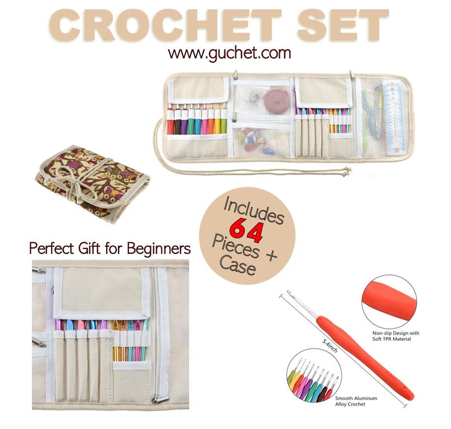 64pcs Crochet Hook Set for Beginners Ergonomic Crochet Hooks Sets
