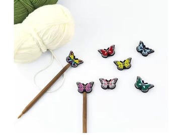 Knitting Needle Stoppers, Knitting Needle Tip Protectors - Butterflies - 6 pc Set