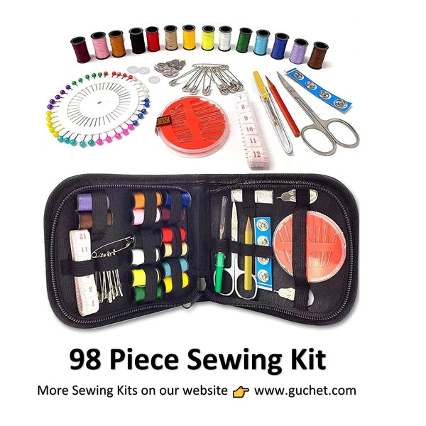 Sewing Kit includes 98 Pieces in zippered pounch, Hand Sewing Kit - DIY Sewing Kit - Emergency Sewing Kit, Wedding Day Sewing Kit