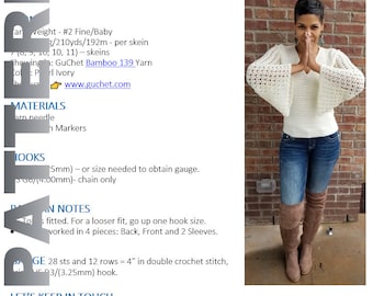 Crochet Pattern, Crochet Clothing Pattern, Bell Sleeve Top, Crochet Top Pattern, Plus Size Crochet Pattern, PDF Crochet Pattern GuChet, Yarn