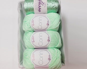 Yarn Gift Set - Silk/Cashmere & Sequins Yarn - Gift for Yarn Lover, Silk Yarn, Gift for Knitter, Yarn for Wedding Dress, MINT