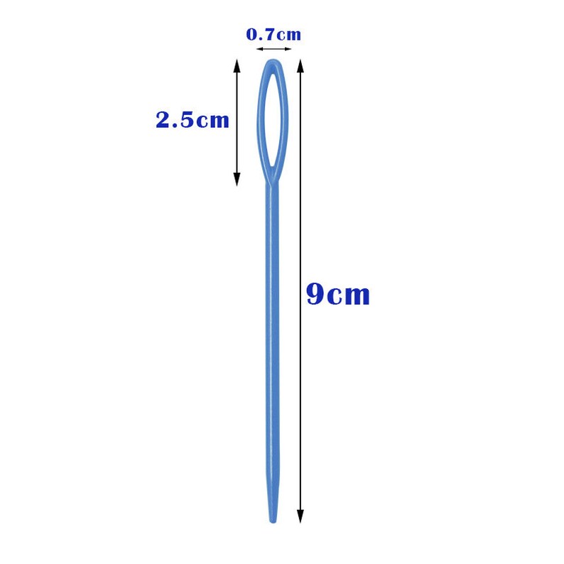 May include: A blue plastic needle with a rounded tip, measuring 23 cm long and 1.8 cm wide.