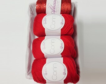 Yarn Gift Set - Silk/Cashmere & Sequins Yarn - Gift for Yarn Lover, Silk Yarn, Gift for Knitter, Yarn for Wedding Dress, RED