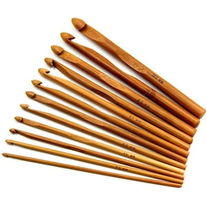 Bamboo Crochet Hooks - Inline - Set includes 12 Hooks - Beginner Crochet Hooks, Crochet hooks, Crocheting, Yarn, Starter Crochet Hooks