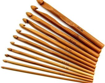 Bamboo Crochet Hooks - Inline - Set includes 12 Hooks - Beginner Crochet Hooks, Crochet hooks, Crocheting, Yarn, Starter Crochet Hooks