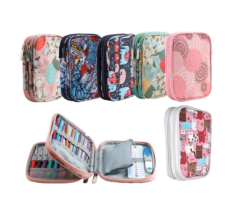 Crochet Hook Case - Empty - Storage Case for Crochet Hooks and Accessories 5.5"x6.8" Random