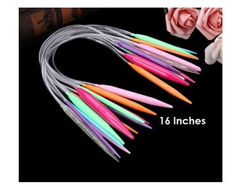 Circular Knitting Needles on Cable - 16 Inches Long - Includes 12 Sizes - Multicolor - Knitting Needles