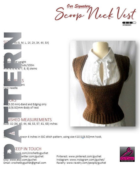 Crochet Vest Pattern, Crochet Shirt Pattern, Crochet Top Pattern, Guchet, Plus Size Crochet Pattern, Winter Crochet, PDF Crochet Pattern