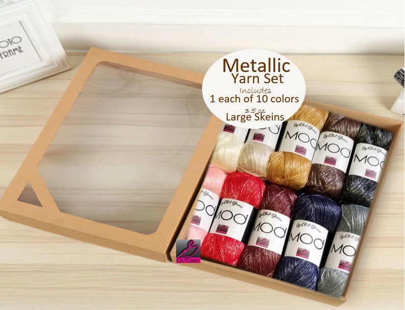 Wool Yarn Crochet Yarn GuChet Metallic Yarn Set 1 Ball of each 10 Colors Acrylic Yarn Gold Yarn MOD Knitting Yarn Silver Yarn