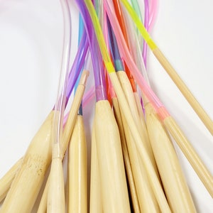 Aiguilles à tricoter circulaires Jeu de pointes en bambou Comprend 18 aiguilles LONGUES ET COURTE Tailles : 2,0 mm-12,0 mm Câble COLORÉ image 6