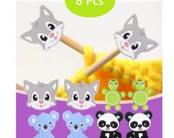 Knitting Needle Stoppers, Knitting Needle Tip Protectors - Animals - 8 Pc Set